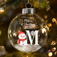 Christmas,New Dad,New baby,New Mom,Happy - First Christmas Snowman - Personalized Glass Bauble Ornament