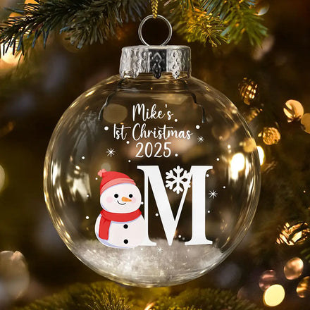 First Christmas Snowman - Personalized Glass Bauble Ornament