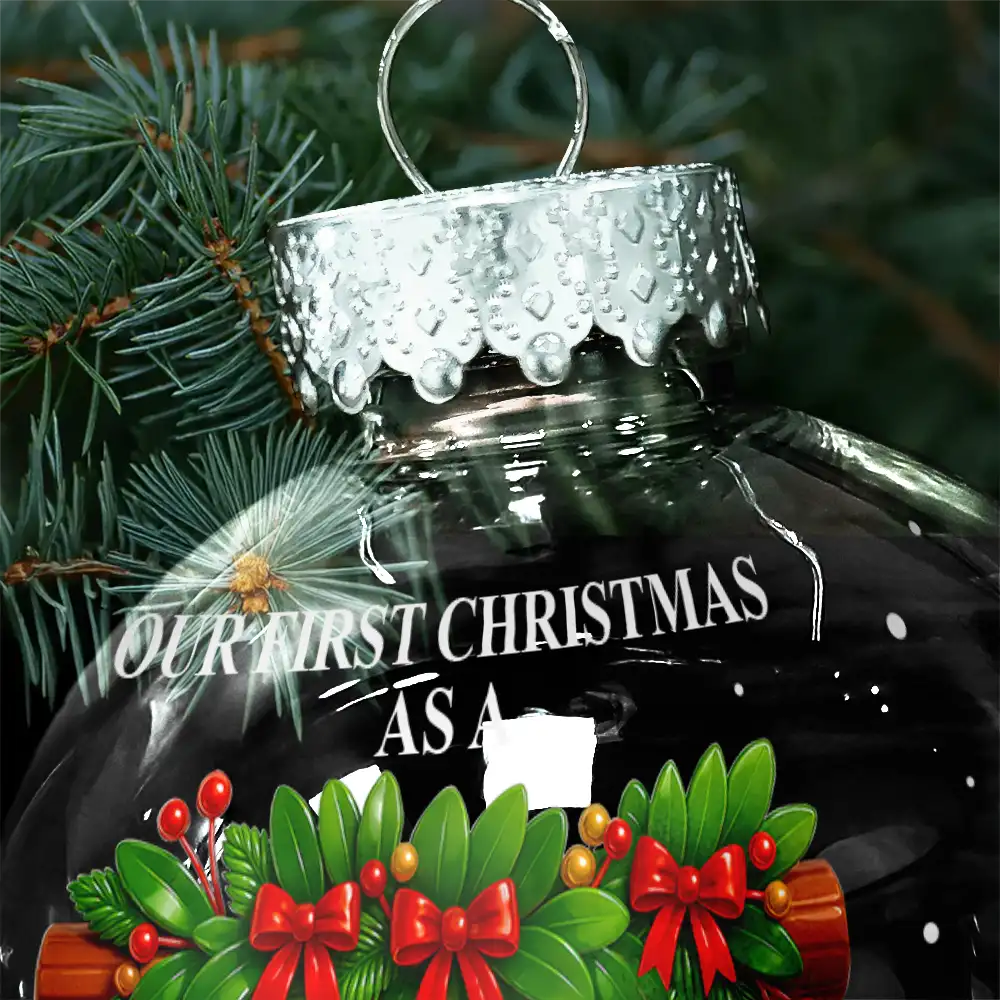 Family,Pet Lovers,Pet Mom,Pet Dad,Pet Couple,Dog Lovers,Dog Couple,Dog Mom,Dog Dad,Cat Lovers,Cat Mom,Cat Dad,Cat Couple,Happy,Christmas - First Christmas Stocking Family - Personalized Ball Ornament
