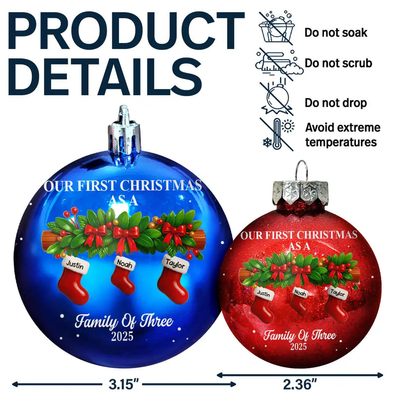 Family,Pet Lovers,Pet Mom,Pet Dad,Pet Couple,Dog Lovers,Dog Couple,Dog Mom,Dog Dad,Cat Lovers,Cat Mom,Cat Dad,Cat Couple,Happy,Christmas - First Christmas Stocking Family - Personalized Ball Ornament