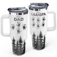 Gift For Father,Dad - Children,Gift For Grandpa,Grandpa - Grandkids,Happy - First Dad Now Grandpa Hand Prints - Personalized Engraved 40oz Tumbler