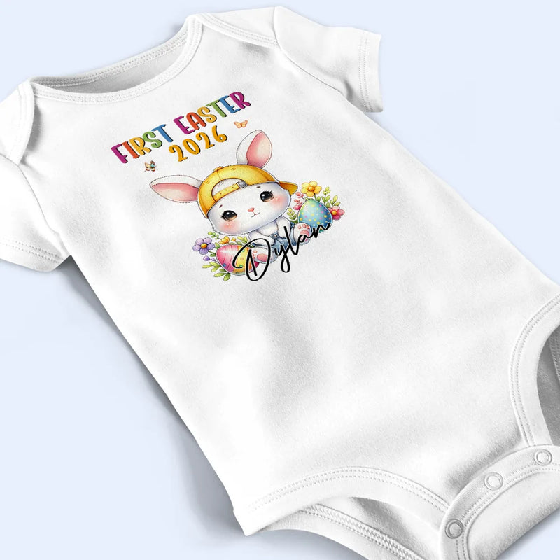 Easter,Gift For Kids,Grandma,Grandkids,Gift For Grandkids,Grandpa,Dad,Children,Mom,Children,Happy - First Easter Bunny Chicken With Alphabet Letters - Personalized Baby Onesie