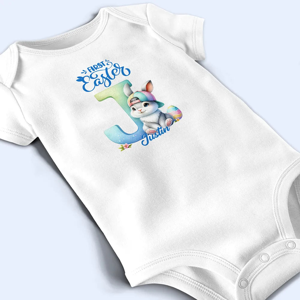 Easter,Gift For Kids,Grandma - Grandkids,Gift For Grandkids,Grandpa - Grandkids,Dad - Children,Mom - Children,Happy - First Easter Bunny With Alphabet Letters - Personalized Baby Onesie