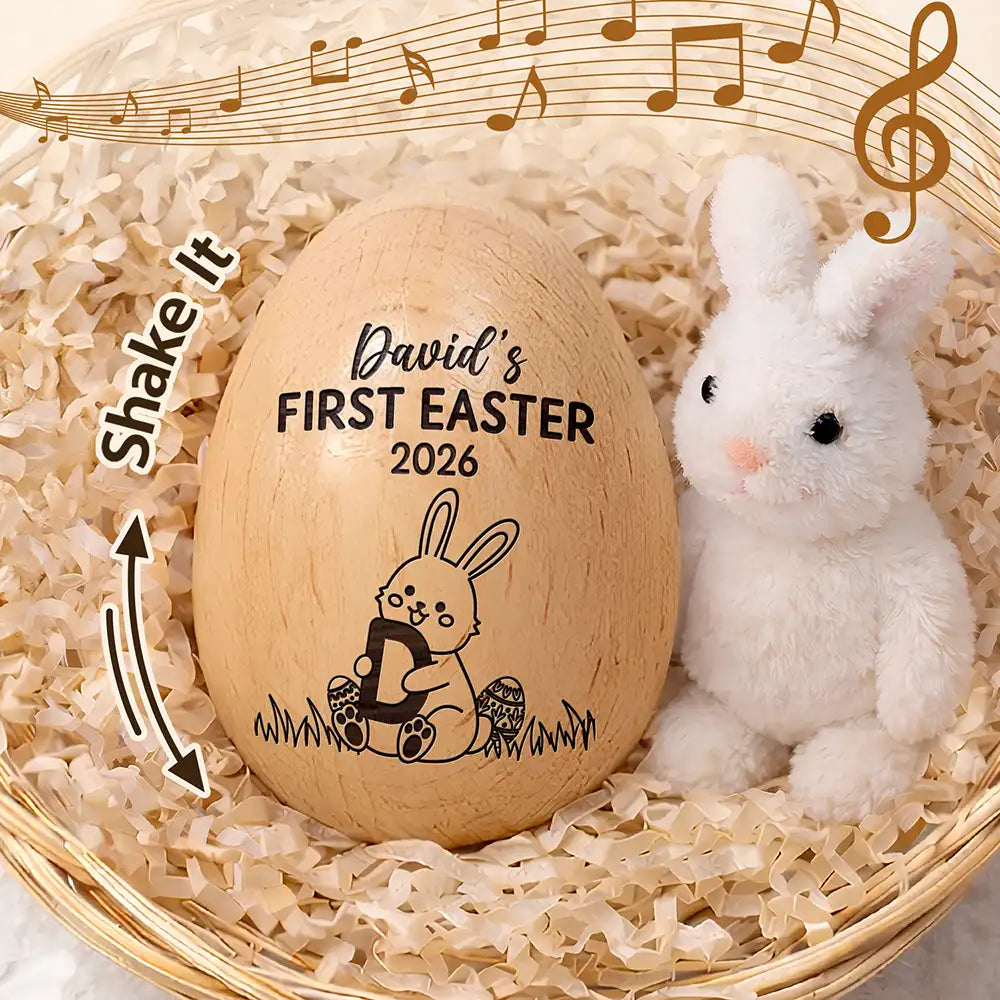 First Easter With Alphabet - Personalized Musical Wooden Easter Egg Shaker