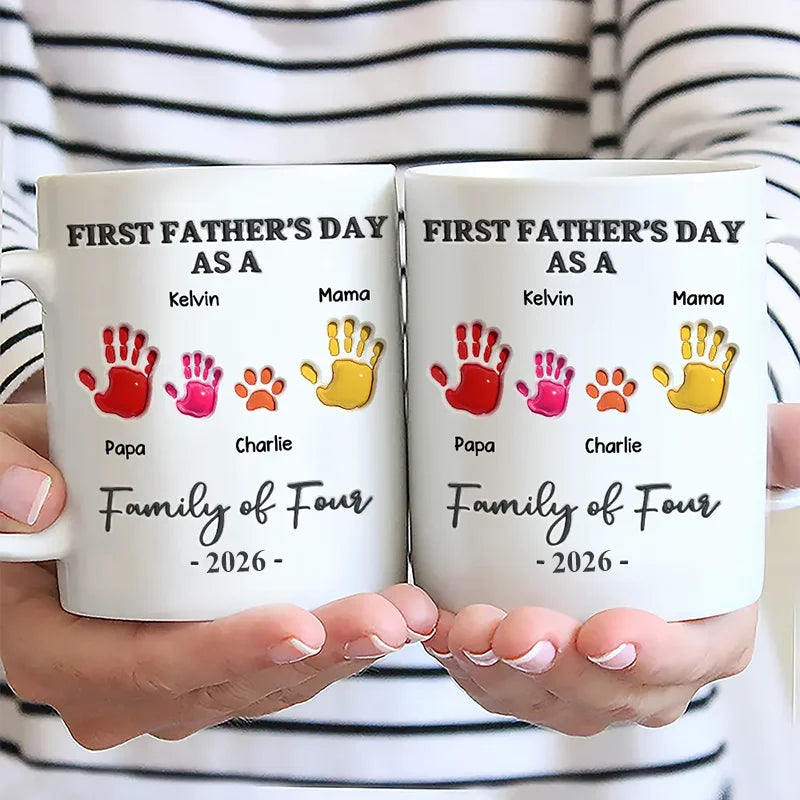 First Time Ever As A Family Of Three Handprints - 3D Inflated Effect Printed Mug, Personalized Mug