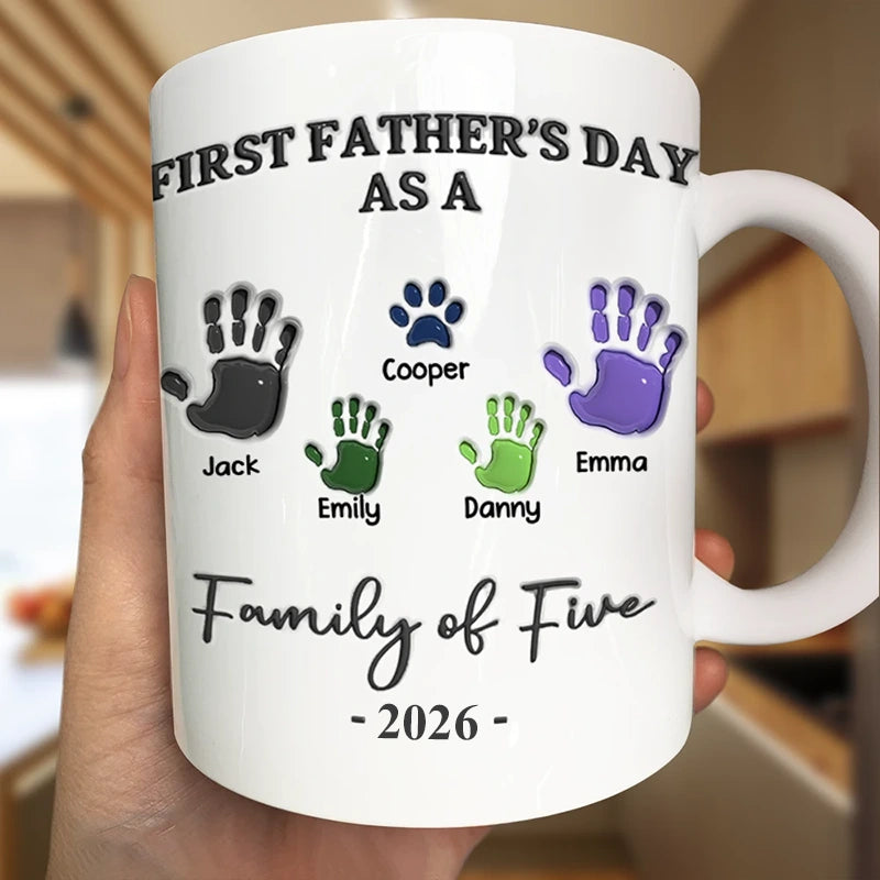 First Time Ever As A Family Of Three Handprints - 3D Inflated Effect Printed Mug, Personalized Mug