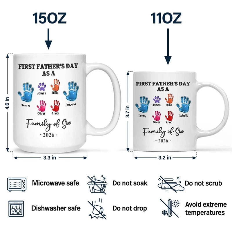 First Time Ever As A Family Of Three Handprints - 3D Inflated Effect Printed Mug, Personalized Mug
