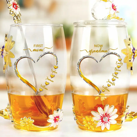 First Mom Now Grandma - Personalized Glass Flower Tea Cup