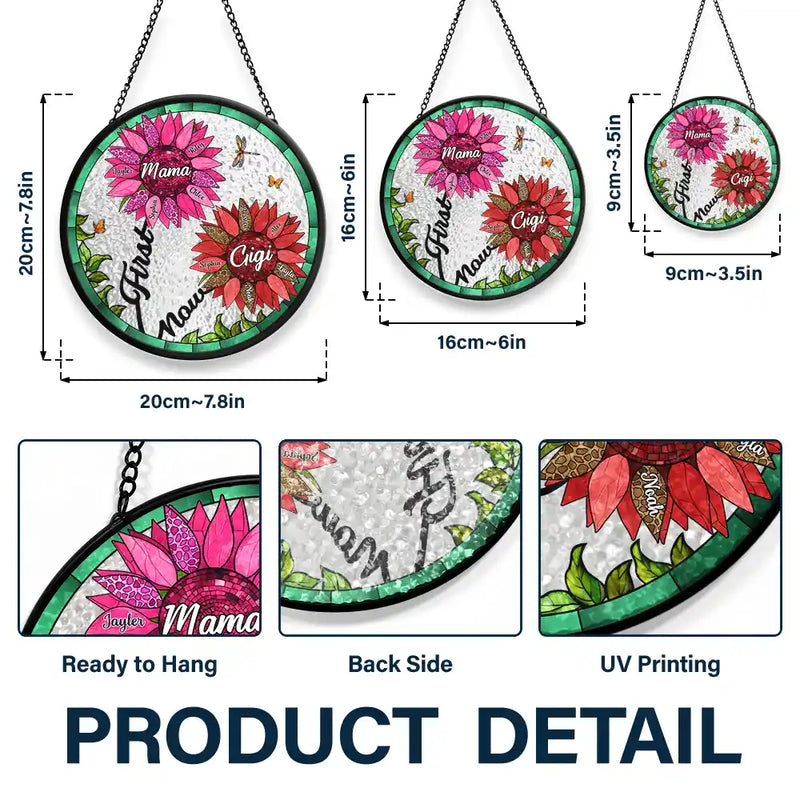 Gift For Grandma,Gift For Mother,Gift For Wife,Happy - First Mom Now Grandma - Personalized Stained Glass Window Hanging Suncatcher