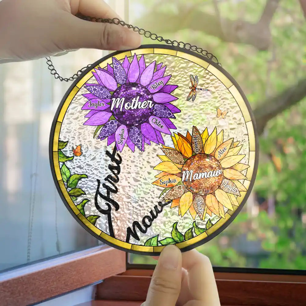 Gift For Grandma,Gift For Mother,Gift For Wife,Happy - First Mom Now Grandma - Personalized Stained Glass Window Hanging Suncatcher