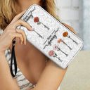 Gift For Mother,Gift For Grandma,Love,Happy - First Mom Now Grandma 3D Effect Birth Flowers - Personalized Leather Long Wallet