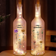 Gift For Mother,Gift For Grandma - First Mom Now Grandma Glass Effect Birth Flower - Personalized Bottle Light