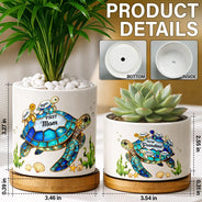 Gift For Grandma,Grandma - Grandkids,Gift For Mother,Beach,Happy,Non-Eng,Icon,Grateful - First Mom Now Grandma Turtle - Personalized Ceramic Plant Pot