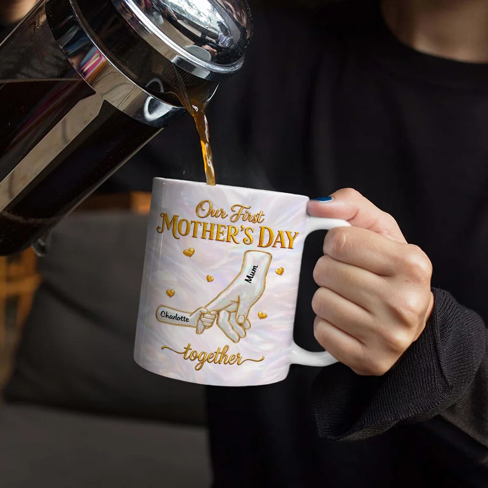 New Mom,New baby,Love - First Mother's Day Together Nacre Effect - Personalized White Edge-to-Edge Mug