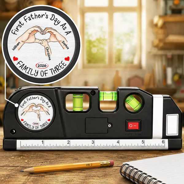 Gift For Men,Gift For Father,Gift For Boyfriend,Gift For Couples,Gift For Husband,New Dad,New Mom,Non-Eng,Vector,Adorable - First Time As Family Of Three - Personalized Laser Level Tool
