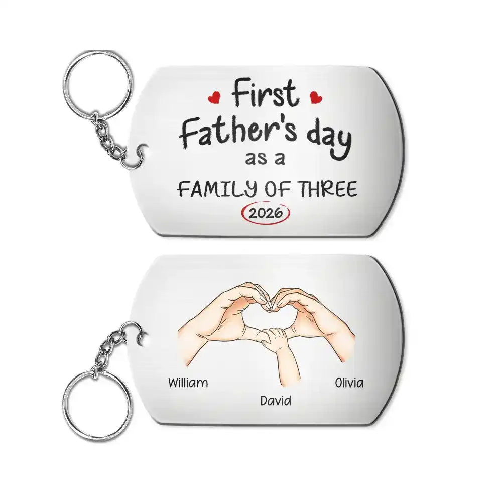 First Time Ever As A Family Of Three - Personalized Aluminum Keychain