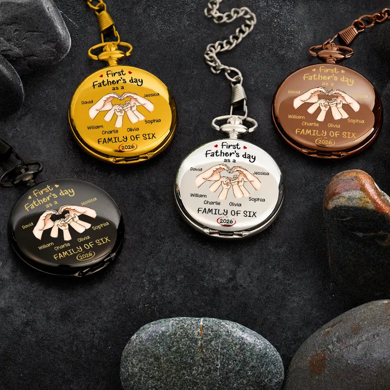 Gift For Father,Gift For Men,Happy,Vector - First Time Ever As A Family Of Three - Personalized Pocket Watch