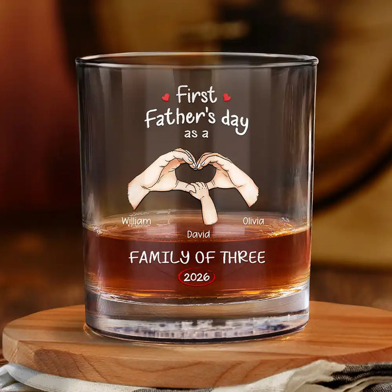 Gift For Father,Gift For Men,Happy,Vector - First Time Ever As A Family Of Three - Personalized Whiskey Glass