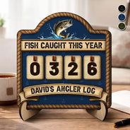 Gift For Yourself,Gift For Women,Gift For Men,Fishing,Happy - Fish Caught This Year - Personalized 2-Layered Wooden Tracker Sign