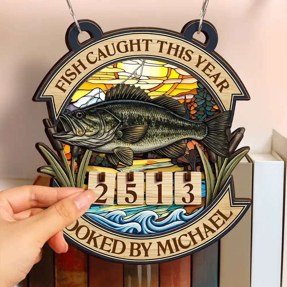 Fishing,Funny,Gift For Men,Gift For Women - Fish Caught This Year - Personalized Hanging Tracker Sign
