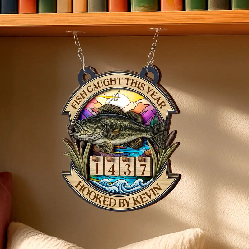 Fishing,Funny,Gift For Men,Gift For Women - Fish Caught This Year - Personalized Hanging Tracker Sign