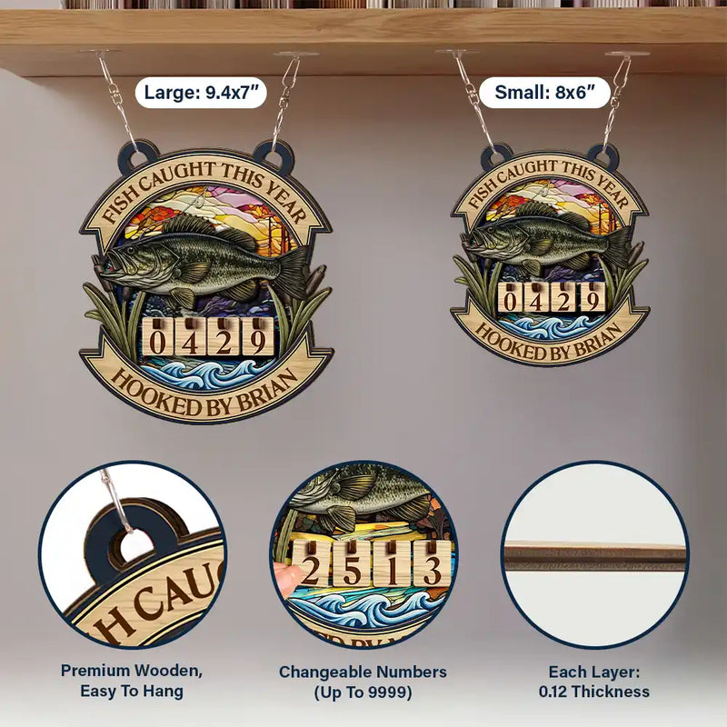 Fishing,Funny,Gift For Men,Gift For Women - Fish Caught This Year - Personalized Hanging Tracker Sign