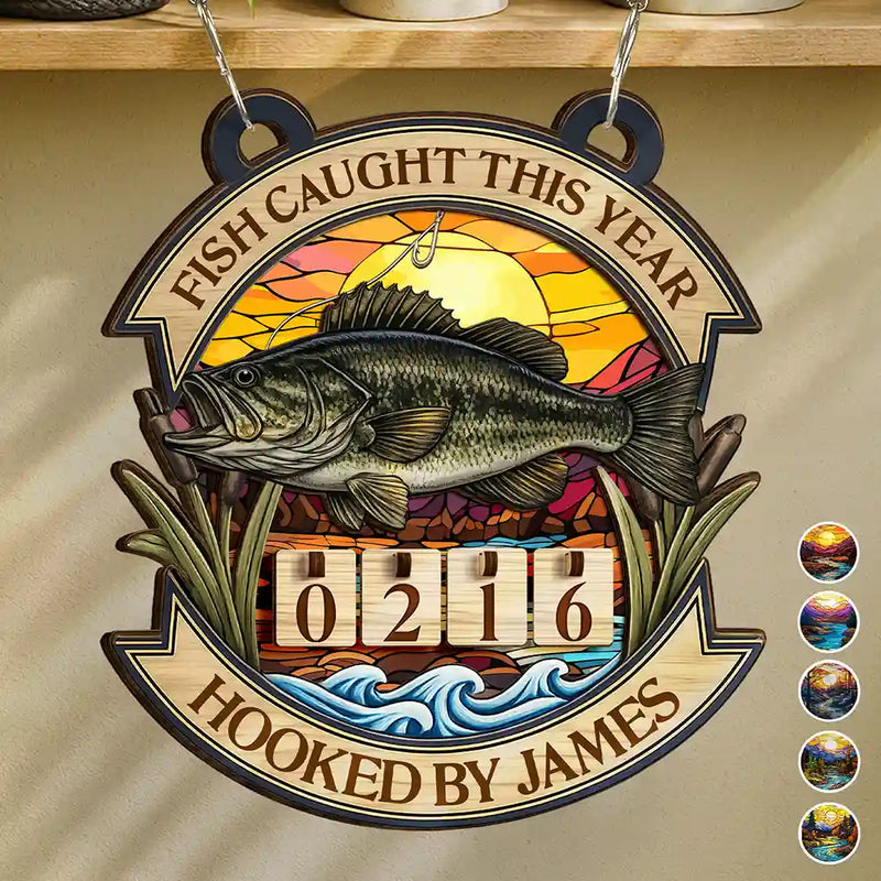 Fishing,Funny,Gift For Men,Gift For Women - Fish Caught This Year - Personalized Hanging Tracker Sign