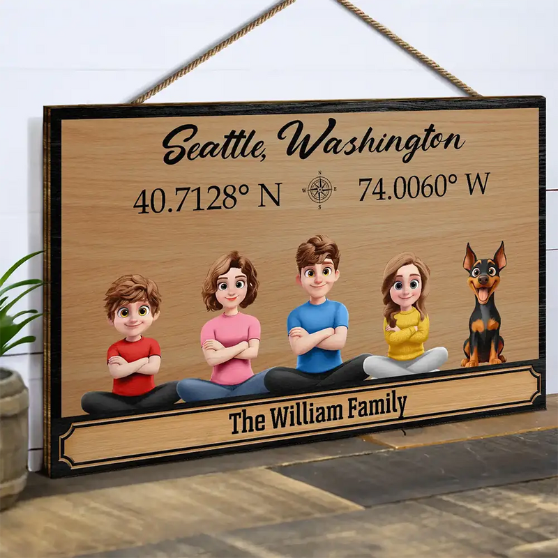 Gift For Yourself,Gift For Mother,Gift For Father,Gift For Grandpa,Gift For Grandma,Family,Happy - Location Coordinates Welcome To Our Home - Personalized Wood Rectangle Sign