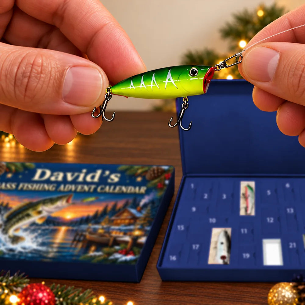 Christmas, Custom Text, Fishing, Happy - Fishing Gift For Husband And Son, Daughter - Personalized Custom Name Christmas Countdown Box Advent Calendar