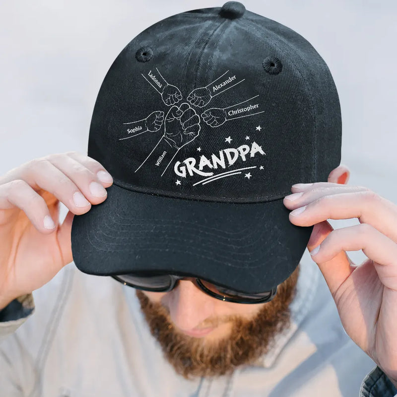 Gift For Husband,Gift For Father,Happy,Gift For Grandpa,Gift For Men - Fist Bump, Best Friends For Life Daddy - Personalized Vintage Washed Denim Cap