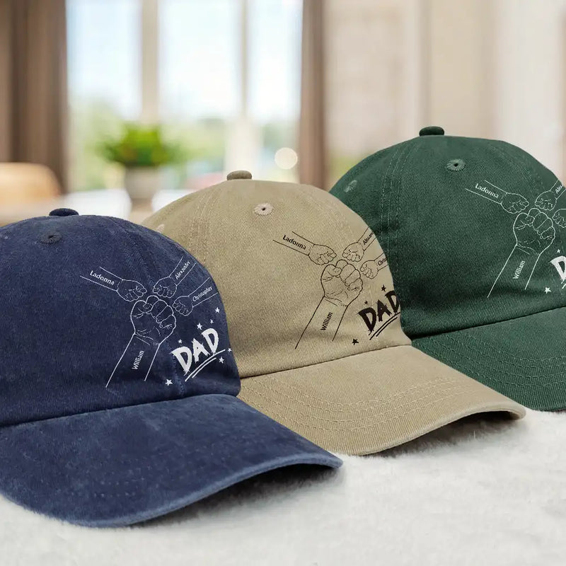 Gift For Husband,Gift For Father,Happy,Gift For Grandpa,Gift For Men - Fist Bump, Best Friends For Life Daddy - Personalized Vintage Washed Denim Cap