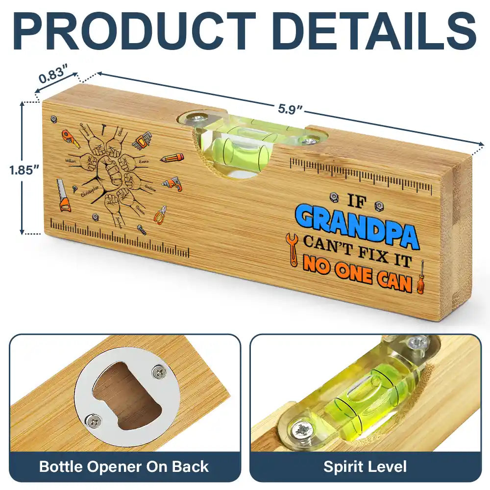 Gift For Father,Gift For Grandpa,Gift For Men,Happy,Vector,Humorous - Fist Bump If Dad Can't Fix It No One Can - Personalized Bottle Opener Wood Level