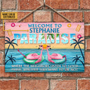 Flamingo Paradise Welcome To Where Neighbors Custom Wood Rectangle Sign