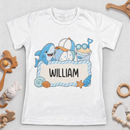 Gift For Kids, Beach, Summer, Adorable, Icon - Flamingo Shark Summer Custom Name - Personalized Kids Clothing Set