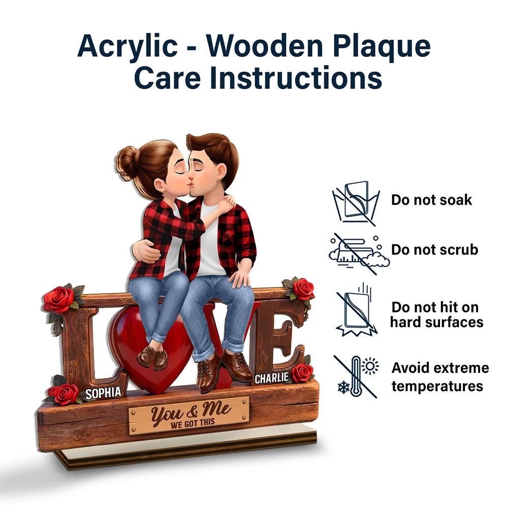 Gift For Couples,Old Couples,Gift For Husband,Gift For Wife,Gift For Boyfriend,Gift For Girlfriend,LGBT,Love,Top Market - Flannel Couple You & Me We Got This - Personalized Custom Shaped 2-Layered Acrylic Wooden Plaque