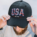 Independence Day,America 250th,Gift For Yourself,Happy,No Custom,Gift For Women,Gift For Men - Floral USA - Vintage Washed Denim Cap