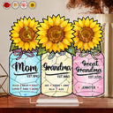 Gift For Yourself, Gift For Women, Gift For Mother, Gift For Grandma, Love - Flower Mason Jar Mom Grandma Great Grandma - Personalized Holographic Acrylic Plaque