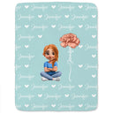 Gift For Kids,Gift For Grandkids,Happy - Flower Birth Month & Name Cute 3D Version - Personalized Fleece Blanket, Sherpa Blanket