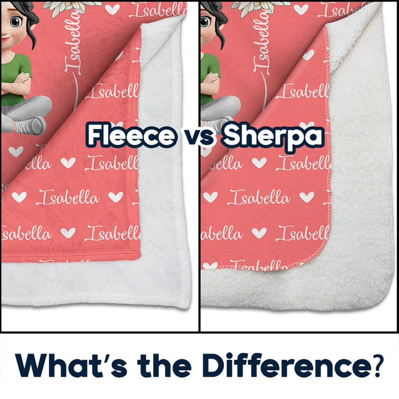 Gift For Kids,Gift For Grandkids,Happy - Flower Birth Month & Name Cute 3D Version - Personalized Fleece Blanket, Sherpa Blanket