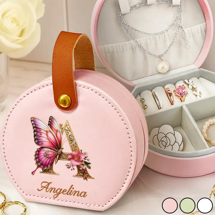 Flower Butterfly Monogram - Personalized Jewelry Box With Handle