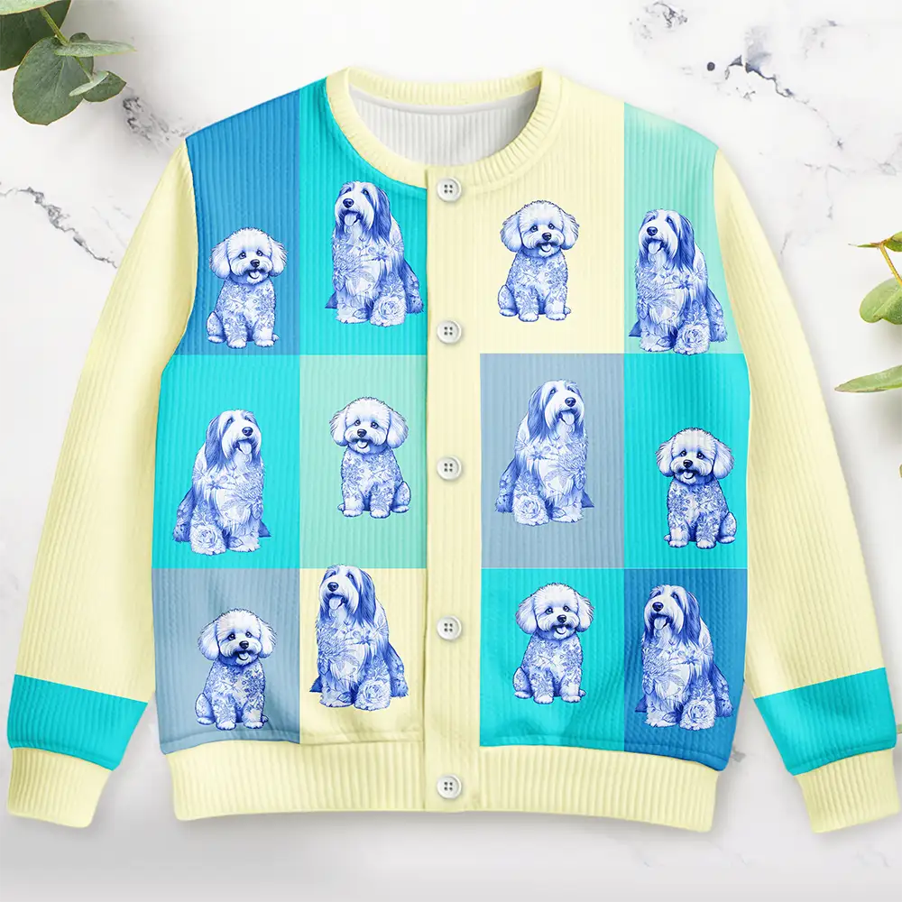 Happy,Dog Lovers - Flowers Toile Dog - Personalized Cardigan