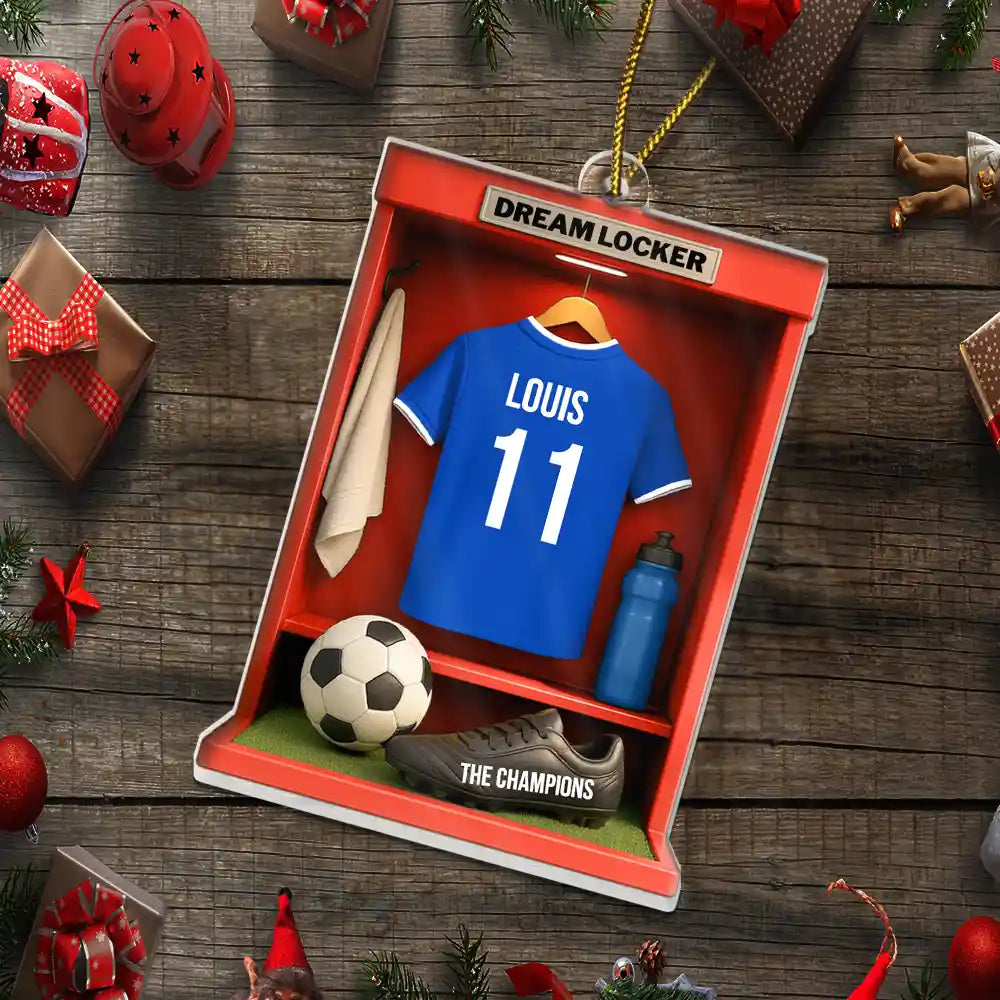 Football,Happy - Football Soccer Locker 3D Effect - Personalized Custom Shaped Acrylic Ornament