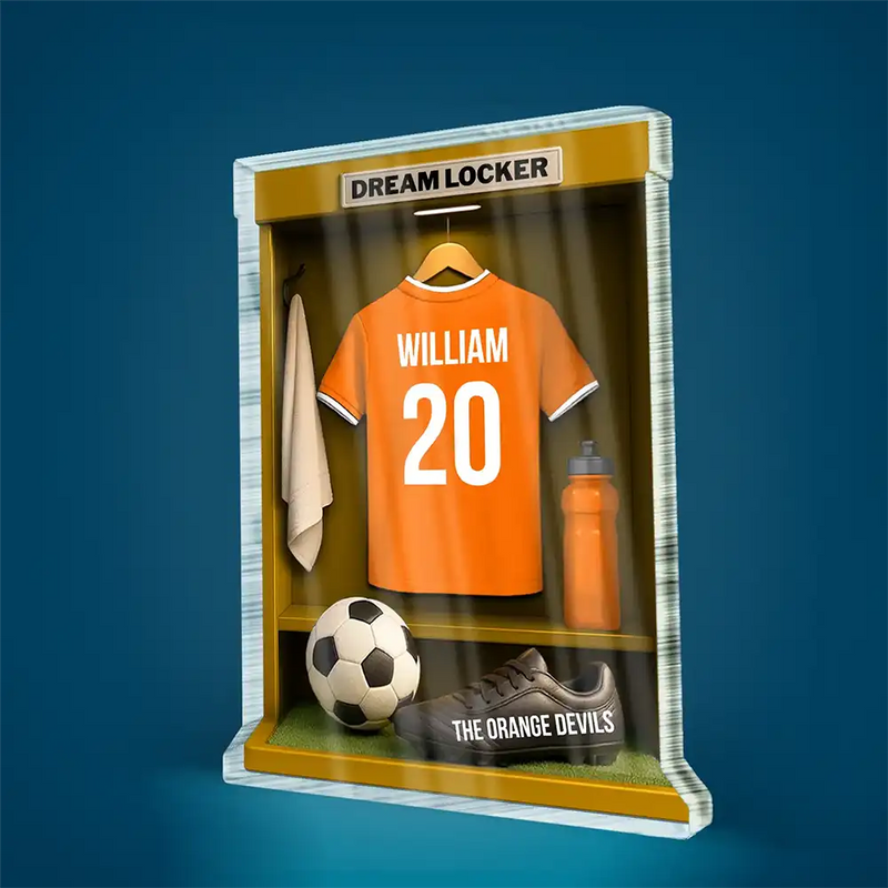 Football,Happy - Football Soccer Locker 3D Effect - Personalized Custom Shaped Acrylic Plaque