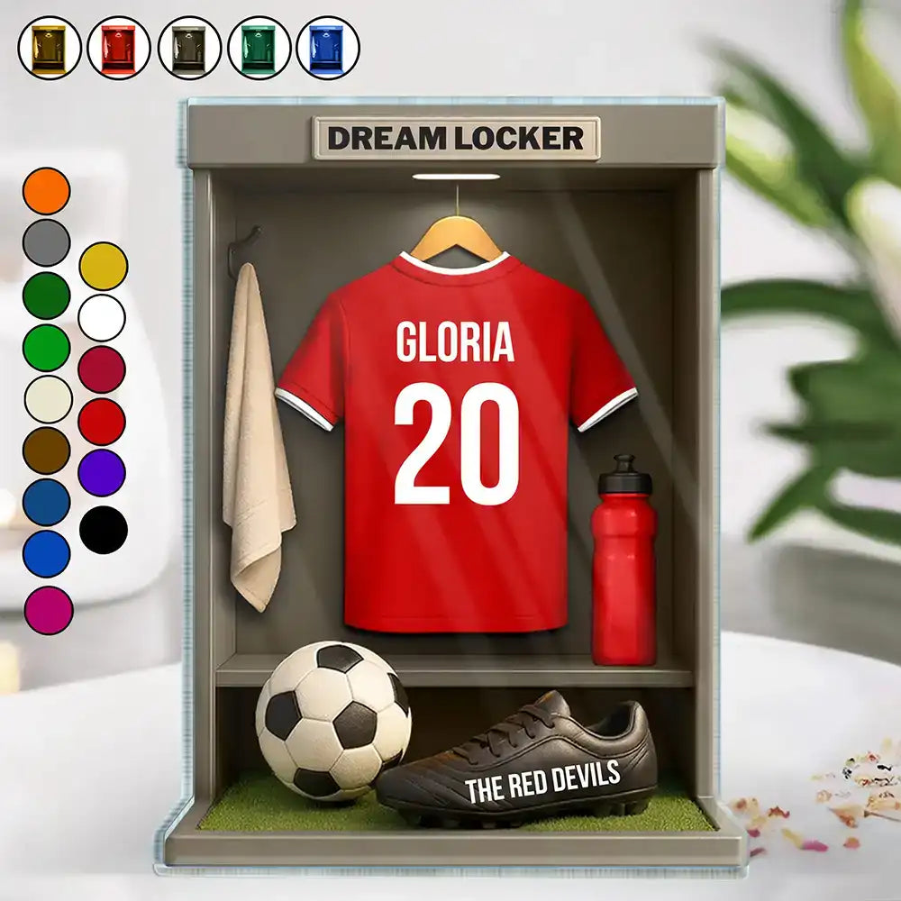 Football,Happy - Football Soccer Locker 3D Effect - Personalized Custom Shaped Acrylic Plaque