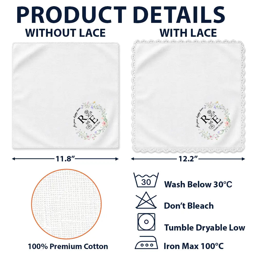 Sentimental,Gift For Children,Gift For Daughter,Wedding,Icon,Custom Text - Birth Flower Toile Blue Wedding Bridal To Daughter Granddaughter - Personalized Handkerchief
