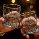 Gift For Men,Gift For Yourself,Dad's Hobby,Gift For Father,Happy - Forest & Clouds Camping Vibe Nature Inspired - Personalized Whiskey Glass