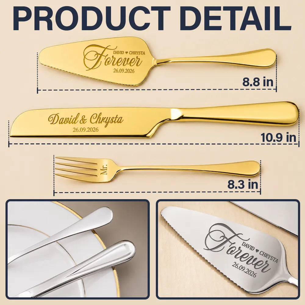 Romantic, Gift For Couples, Wedding, Custom Text - Forever Couple Wedding - Personalized Cake Cutting Set
