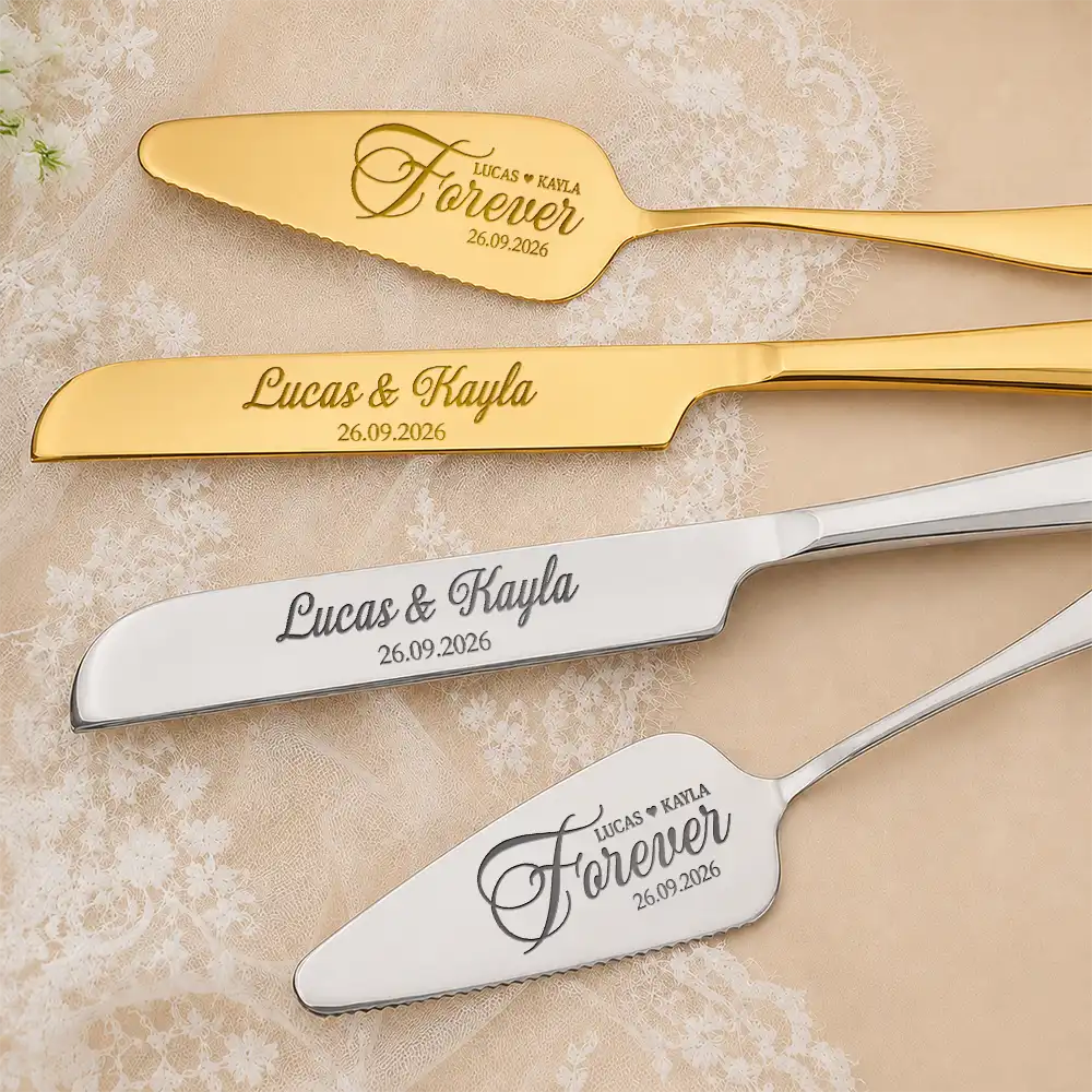 Romantic, Gift For Couples, Wedding, Custom Text - Forever Couple Wedding - Personalized Cake Cutting Set