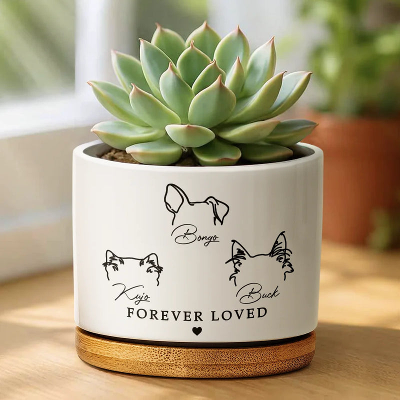 Pet Lovers,Pet Mom,Dog Lovers,Dog Mom,Dog Dad,Pet Dad,Cat Lovers,Cat Mom,Cat Dad,Memorial,Sad - Forever In Our Hearts Memorial - Personalized Ceramic Plant Pot