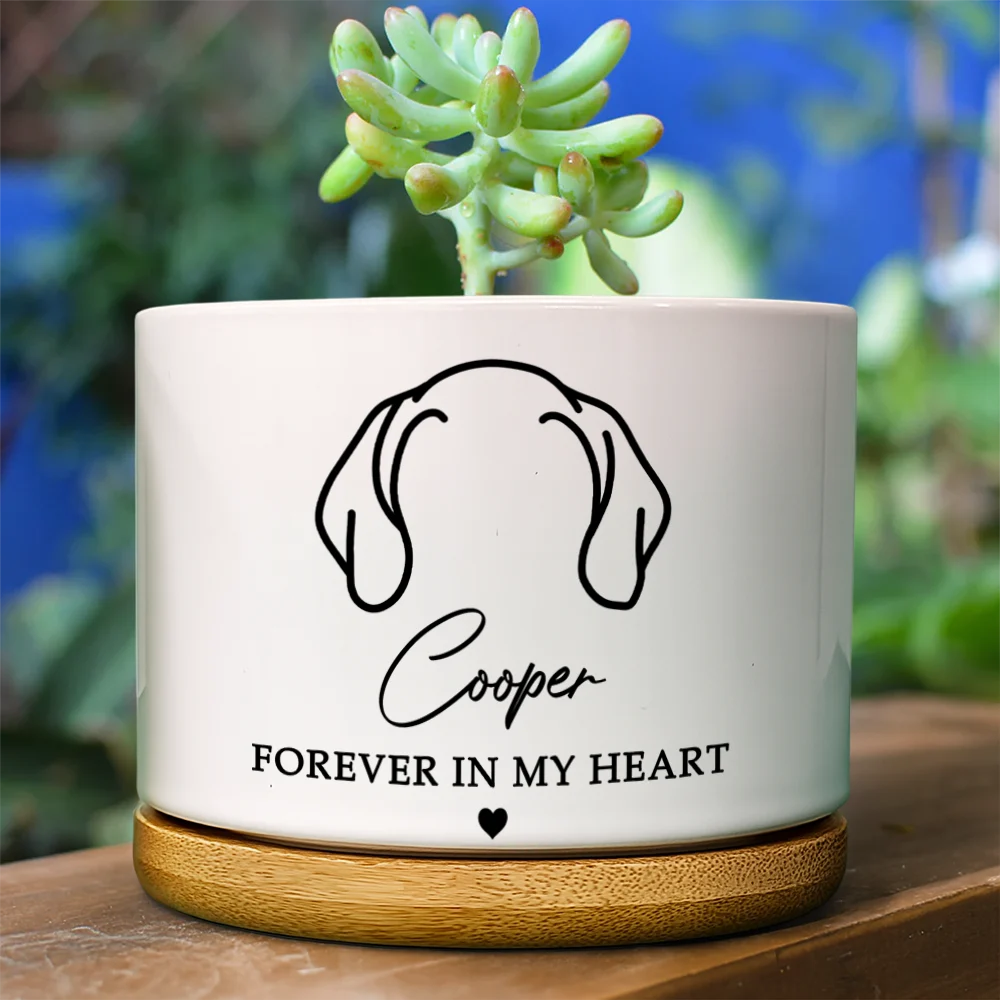 Pet Lovers,Pet Mom,Dog Lovers,Dog Mom,Dog Dad,Pet Dad,Cat Lovers,Cat Mom,Cat Dad,Memorial,Sad - Forever In Our Hearts Memorial - Personalized Ceramic Plant Pot